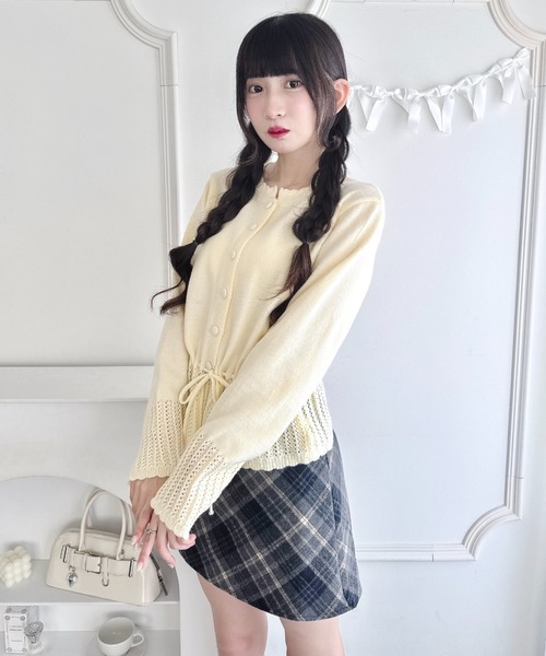 Loueme(ルエム)の「クロシェ切り替えリボンカーディガン(カーディガン/ボレロ・レディース・イエロー/ライトブルー/オフホワイト/グレー・FREE)」の9枚目の写真