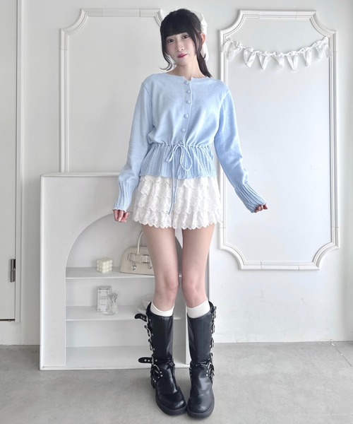 Loueme(ルエム)の「クロシェ切り替えリボンカーディガン(カーディガン/ボレロ・レディース・イエロー/ライトブルー/オフホワイト/グレー・FREE)」の7枚目の写真
