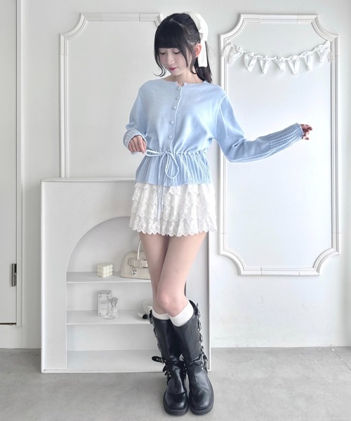 Loueme(ルエム)の「クロシェ切り替えリボンカーディガン(カーディガン/ボレロ・レディース・イエロー/ライトブルー/オフホワイト/グレー・FREE)」の6枚目の写真