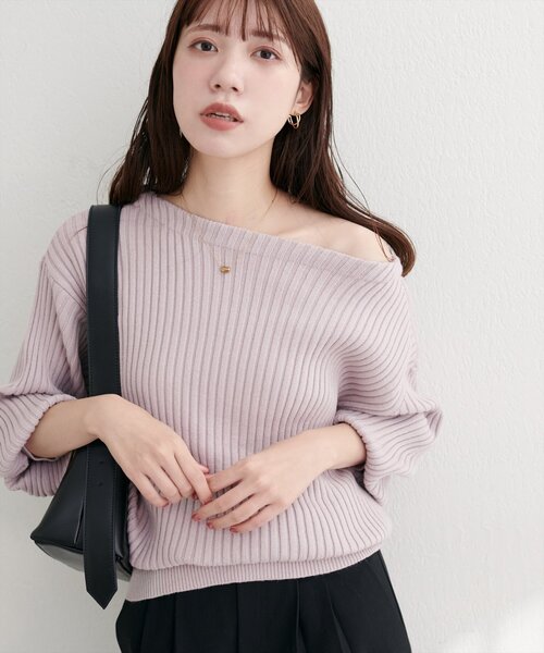 セール】もちもちワイドリブぽわ袖ニット（ニット/セーター）｜natural