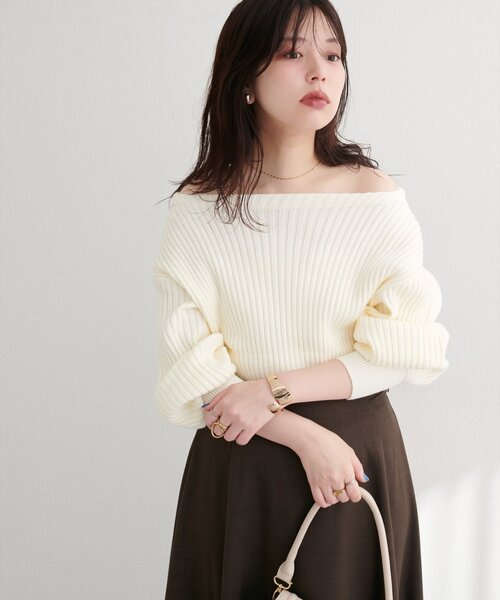 natural couture(ナチュラルクチュール)の「もちもちワイドリブぽわ袖ニット(ニット/セーター・レディース・ブラック/ブラウン/ボルドー/ラベンダー/モカ/アイボリー/グレー・FREE)」の9枚目の写真