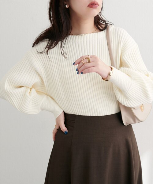 natural couture(ナチュラルクチュール)の「もちもちワイドリブぽわ袖ニット(ニット/セーター・レディース・ブラック/ブラウン/ボルドー/ラベンダー/モカ/アイボリー/グレー・FREE)」の10枚目の写真