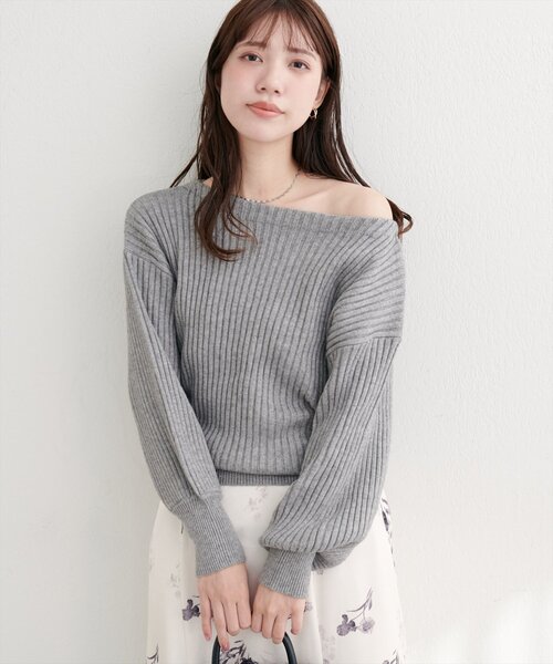 natural couture(ナチュラルクチュール)の「もちもちワイドリブぽわ袖ニット(ニット/セーター・レディース・ブラック/ブラウン/ボルドー/ラベンダー/モカ/アイボリー/グレー・FREE)」の13枚目の写真
