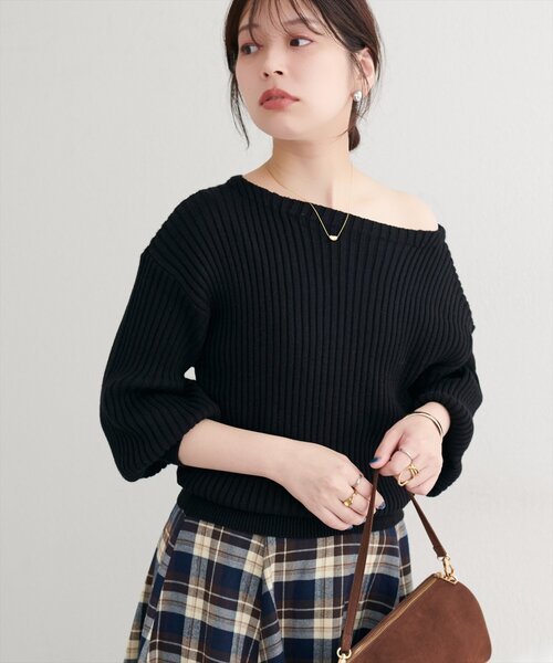 natural couture(ナチュラルクチュール)の「もちもちワイドリブぽわ袖ニット(ニット/セーター・レディース・ブラック/ブラウン/ボルドー/ラベンダー/モカ/アイボリー/グレー・FREE)」の19枚目の写真