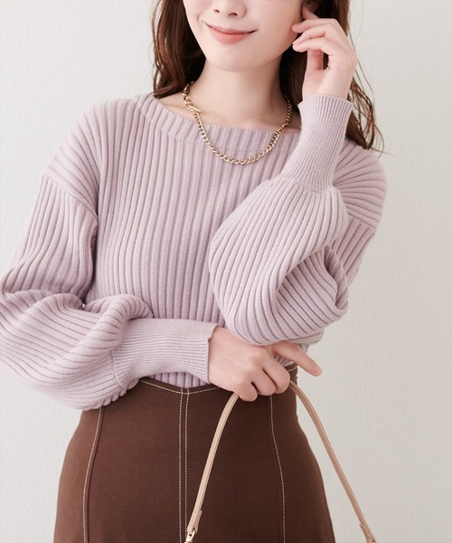 natural couture(ナチュラルクチュール)の「もちもちワイドリブぽわ袖ニット(ニット/セーター・レディース・ブラック/ブラウン/ボルドー/ラベンダー/モカ/アイボリー/グレー・FREE)」の6枚目の写真