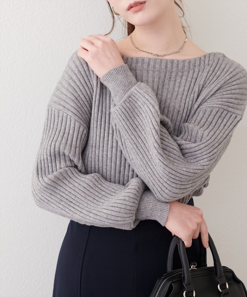 natural couture(ナチュラルクチュール)の「もちもちワイドリブぽわ袖ニット(ニット/セーター・レディース・ブラック/ブラウン/ボルドー/ラベンダー/モカ/アイボリー/グレー・FREE)」の3枚目の写真