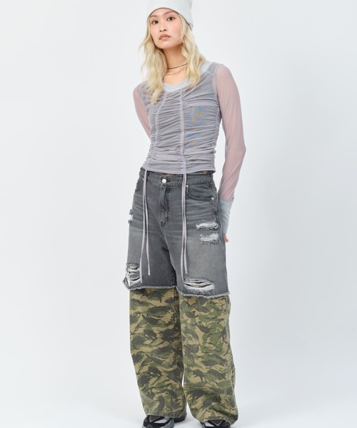 atmos pink(アトモスピンク)の「atmos pink Layered Denim Pants / アトモス ピンク レイヤード デニム パンツ(その他パンツ・レディース・ブラック・S/M)」の2枚目の写真