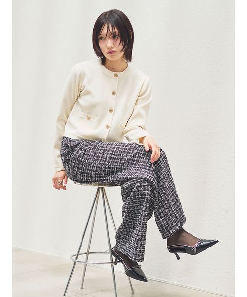 USAGI ONLINE・ZOZOTOWN限定】ノーカラーニットジャケット（ノーカラー