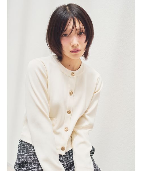 LILY BROWN（リリーブラウン）の「【USAGI ONLINE・ZOZOTOWN限定】ノーカラーニットジャケット（ノーカラージャケット・レディース・ピンク/ホワイト/ネイビー・F）」の8枚目の写真