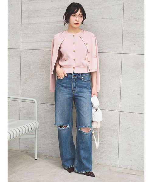 LILY BROWN（リリーブラウン）の「【USAGI ONLINE・ZOZOTOWN限定】ノーカラーニットジャケット（ノーカラージャケット・レディース・ピンク/ホワイト/ネイビー・F）」の10枚目の写真