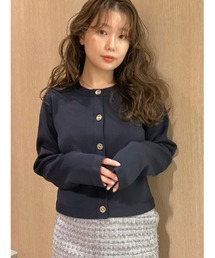 ノーカラージャケット（ブルー・ネイビー/青色系）ファッション