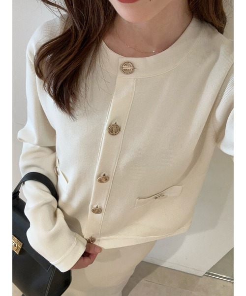 LILY BROWN（リリーブラウン）の「【USAGI ONLINE・ZOZOTOWN限定】ノーカラーニットジャケット（ノーカラージャケット・レディース・ピンク/ホワイト/ネイビー・F）」の16枚目の写真