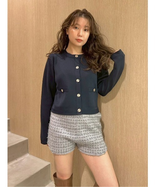 USAGI ONLINE・ZOZOTOWN限定】ノーカラーニットジャケット（ノー