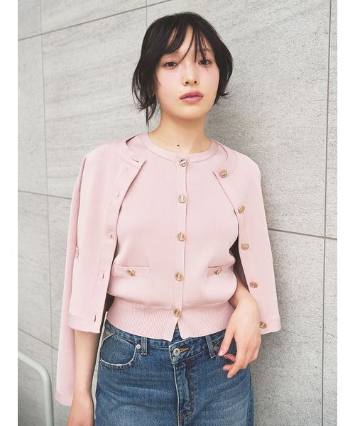 LILY BROWN（リリーブラウン）の「【USAGI ONLINE・ZOZOTOWN限定】ノーカラーニットジャケット（ノーカラージャケット・レディース・ピンク/ホワイト/ネイビー・F）」の19枚目の写真