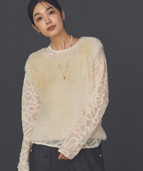 Gready Brilliant（グレディブリリアン）の「フェザークルーネックベスト（ニット/セーター・レディース・アイボリー/ベージュ/ブラウン・FREE）」の8枚目の写真