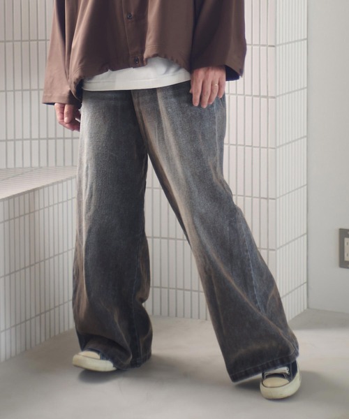 ADAM PATEK(アダムパテック)の「mp14096-velour dust wide pants ワイドパンツ(AP2528013)(その他パンツ・メンズ・ブラック/ブラウン・1/2)」の2枚目の写真