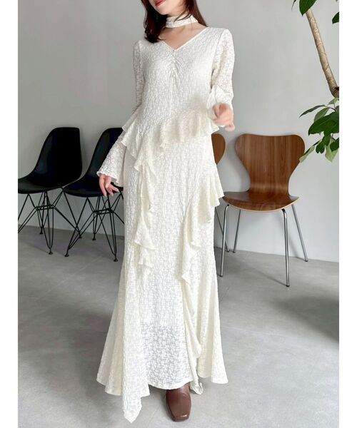 dazzlin(ダズリン)の「アシメフリルレースワンピース(ワンピース・レディース・ブラック/オフホワイト・SMALL/MEDIUM)」の1枚目の写真