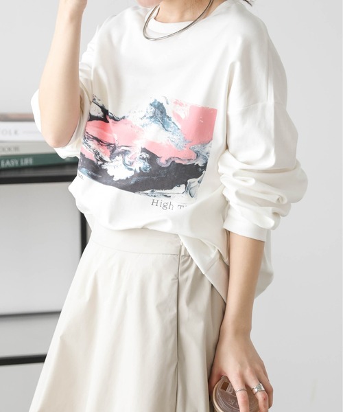 AMELY（エミリー）の「マーブルプリントロングTシャツ（Tシャツ/カットソー・レディース・ブラック/ホワイト・フリー）」の12枚目の写真