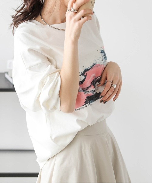 AMELY（エミリー）の「マーブルプリントロングTシャツ（Tシャツ/カットソー・レディース・ブラック/ホワイト・フリー）」の14枚目の写真