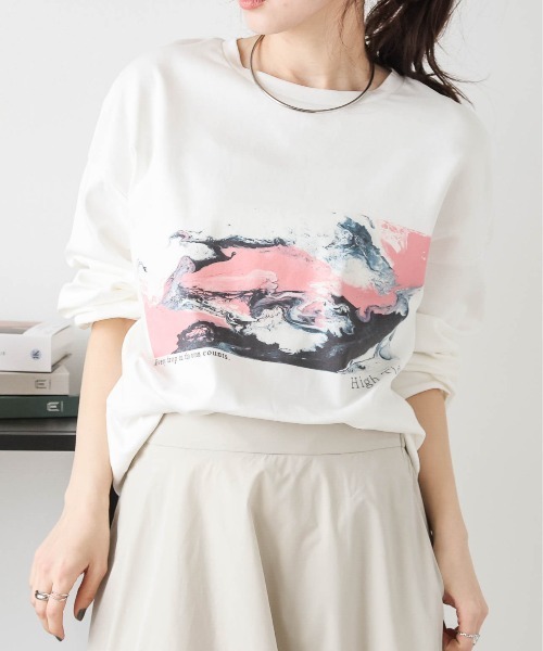 AMELY（エミリー）の「マーブルプリントロングTシャツ（Tシャツ/カットソー・レディース・ブラック/ホワイト・フリー）」の15枚目の写真
