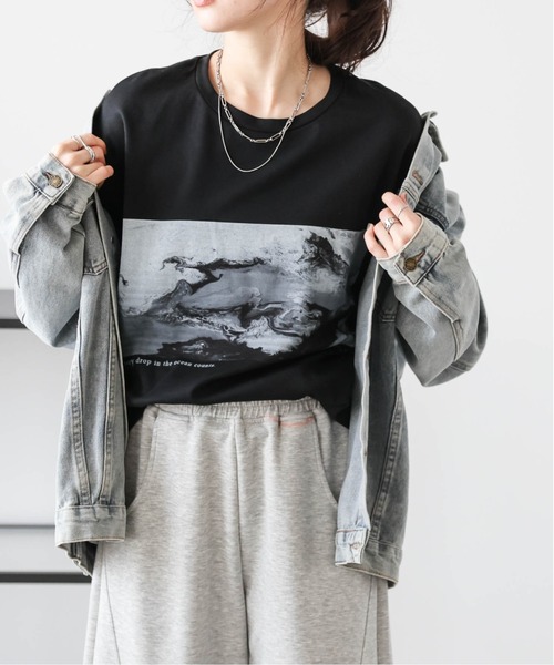 AMELY（エミリー）の「マーブルプリントロングTシャツ（Tシャツ/カットソー・レディース・ブラック/ホワイト・フリー）」の19枚目の写真