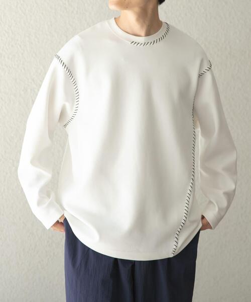ITEMS URBANRESEARCH（アイテムズ アーバンリサーチ）の「ブランケットステッチロングスリーブカットソー（Tシャツ/カットソー・メンズ・ブラック/ホワイト/ネイビー/ベージュ・MEDIUM/LARGE）」の7枚目の写真