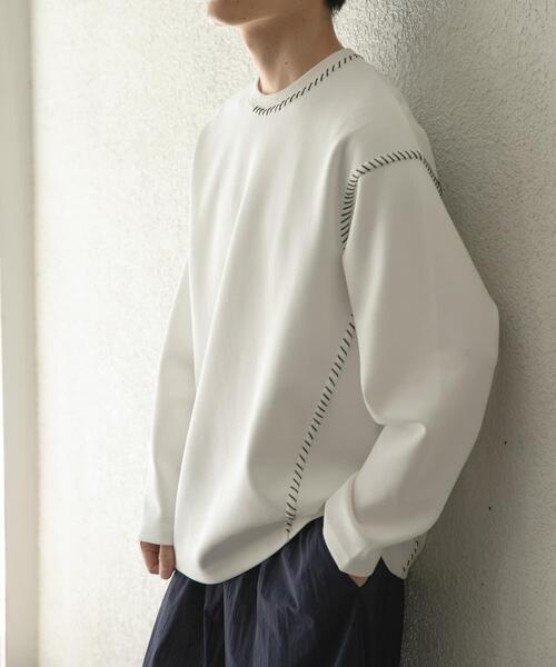 ITEMS URBANRESEARCH（アイテムズ アーバンリサーチ）の「ブランケットステッチロングスリーブカットソー（Tシャツ/カットソー・メンズ・ブラック/ホワイト/ネイビー/ベージュ・MEDIUM/LARGE）」の9枚目の写真