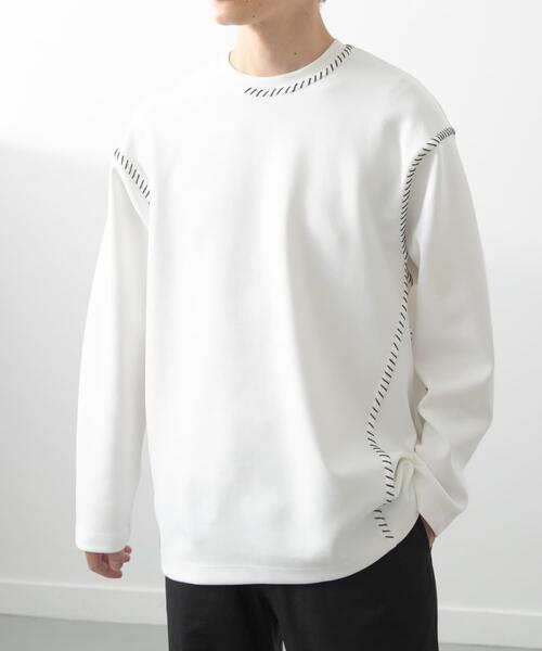 ITEMS URBANRESEARCH（アイテムズ アーバンリサーチ）の「ブランケットステッチロングスリーブカットソー（Tシャツ/カットソー・メンズ・ブラック/ホワイト/ネイビー/ベージュ・MEDIUM/LARGE）」の10枚目の写真