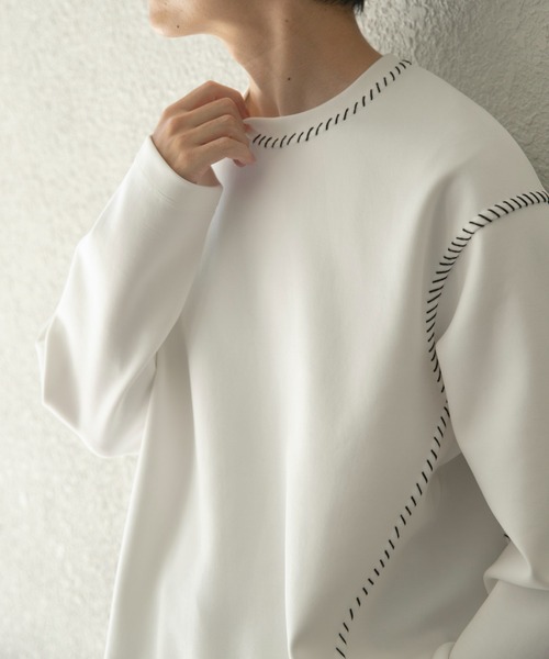 ITEMS URBANRESEARCH（アイテムズ アーバンリサーチ）の「ブランケットステッチロングスリーブカットソー（Tシャツ/カットソー・メンズ・ブラック/ホワイト/ネイビー/ベージュ・MEDIUM/LARGE）」の5枚目の写真