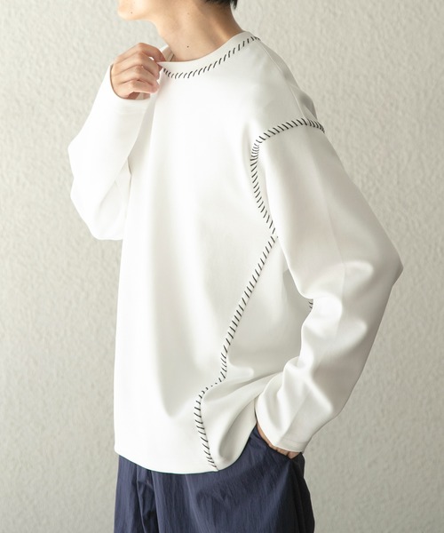 ITEMS URBANRESEARCH（アイテムズ アーバンリサーチ）の「ブランケットステッチロングスリーブカットソー（Tシャツ/カットソー・メンズ・ブラック/ホワイト/ネイビー/ベージュ・MEDIUM/LARGE）」の6枚目の写真