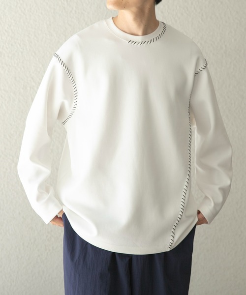 ITEMS URBANRESEARCH（アイテムズ アーバンリサーチ）の「ブランケットステッチロングスリーブカットソー（Tシャツ/カットソー・メンズ・ブラック/ホワイト/ネイビー/ベージュ・MEDIUM/LARGE）」の7枚目の写真