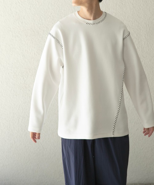 ITEMS URBANRESEARCH（アイテムズ アーバンリサーチ）の「ブランケットステッチロングスリーブカットソー（Tシャツ/カットソー・メンズ・ブラック/ホワイト/ネイビー/ベージュ・MEDIUM/LARGE）」の8枚目の写真