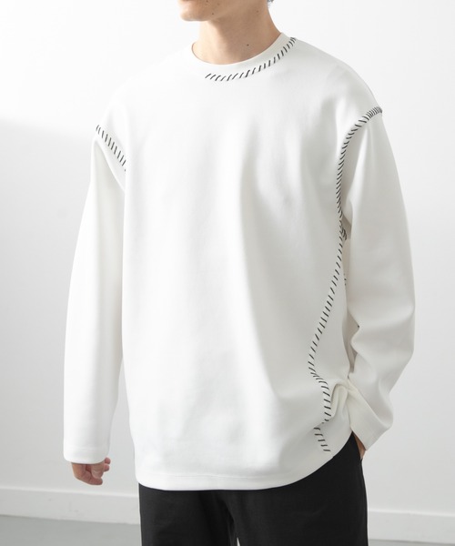 ITEMS URBANRESEARCH（アイテムズ アーバンリサーチ）の「ブランケットステッチロングスリーブカットソー（Tシャツ/カットソー・メンズ・ブラック/ホワイト/ネイビー/ベージュ・MEDIUM/LARGE）」の10枚目の写真