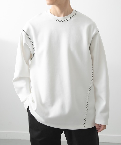 ITEMS URBANRESEARCH（アイテムズ アーバンリサーチ）の「ブランケットステッチロングスリーブカットソー（Tシャツ/カットソー・メンズ・ブラック/ホワイト/ネイビー/ベージュ・MEDIUM/LARGE）」の11枚目の写真