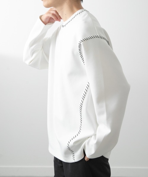 ITEMS URBANRESEARCH（アイテムズ アーバンリサーチ）の「ブランケットステッチロングスリーブカットソー（Tシャツ/カットソー・メンズ・ブラック/ホワイト/ネイビー/ベージュ・MEDIUM/LARGE）」の12枚目の写真