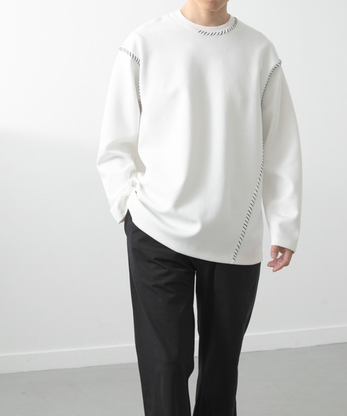 ITEMS URBANRESEARCH（アイテムズ アーバンリサーチ）の「ブランケットステッチロングスリーブカットソー（Tシャツ/カットソー・メンズ・ブラック/ホワイト/ネイビー/ベージュ・MEDIUM/LARGE）」の14枚目の写真