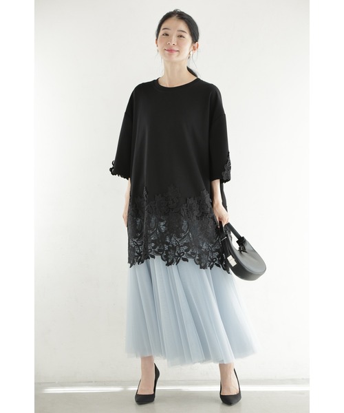 cawaii(カワイイ)の「腰回りぐるりと囲むたっぷりレースチュニック(Tシャツ/カットソー・レディース・ブラック/ホワイト・FREE)」の4枚目の写真