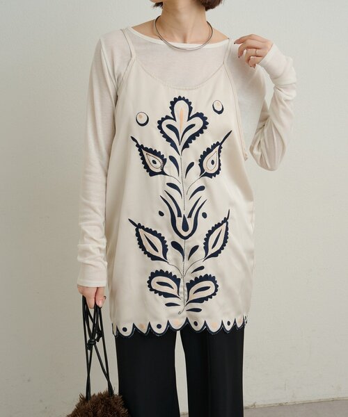 セール】サテン刺繍キャミチュニック（キャミソール）｜Omekashi