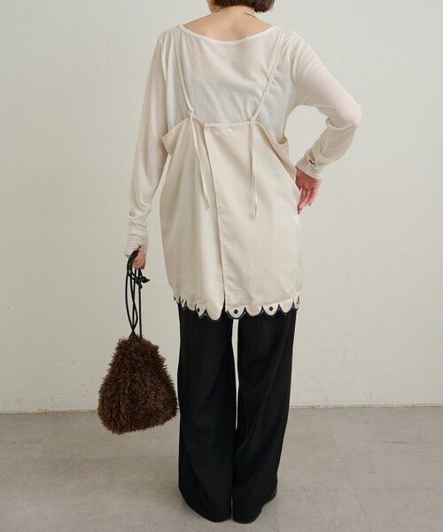 Omekashi（オメカシ）の「サテン刺繍キャミチュニック（キャミソール・レディース・チャコールグレー/オフホワイト・FREE）」の11枚目の写真