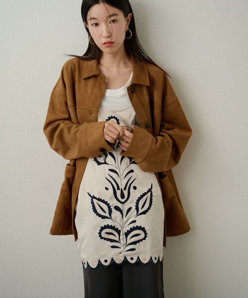 Omekashi（オメカシ）の「サテン刺繍キャミチュニック（キャミソール・レディース・チャコールグレー/オフホワイト・FREE）」の14枚目の写真