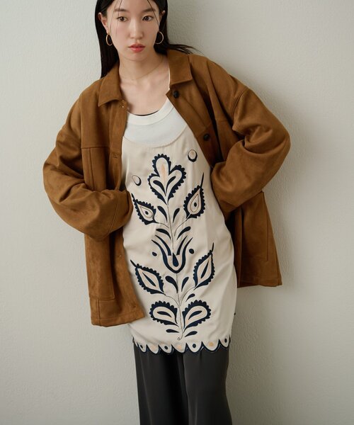 Omekashi（オメカシ）の「サテン刺繍キャミチュニック（キャミソール・レディース・チャコールグレー/オフホワイト・FREE）」の16枚目の写真