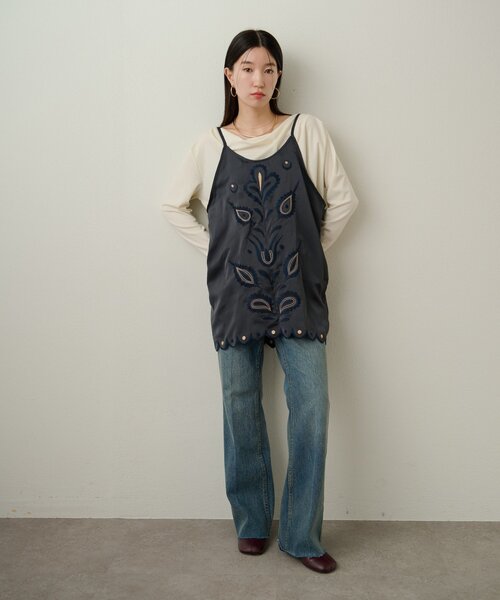 セール】サテン刺繍キャミチュニック（キャミソール）｜Omekashi