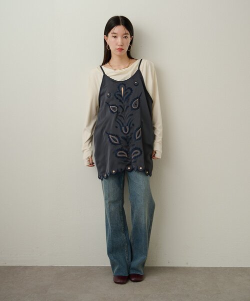 セール】サテン刺繍キャミチュニック（キャミソール）｜Omekashi