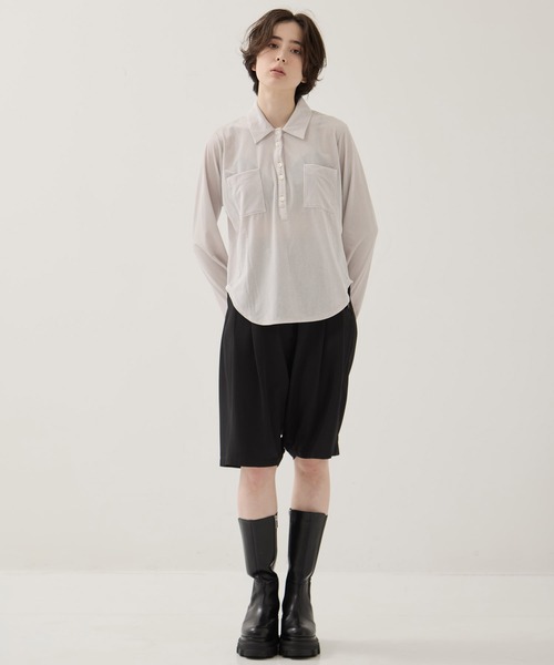 STUDIOUS（ステュディオス）の「【STUDIOUS/ステュディオス】Velours Polo Shirt/ベロアポロシャツ（ポロシャツ・レディース・ライトグレー/ブラック・FREE）」の8枚目の写真