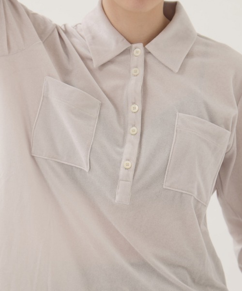 STUDIOUS（ステュディオス）の「【STUDIOUS/ステュディオス】Velours Polo Shirt/ベロアポロシャツ（ポロシャツ・レディース・ライトグレー/ブラック・FREE）」の22枚目の写真