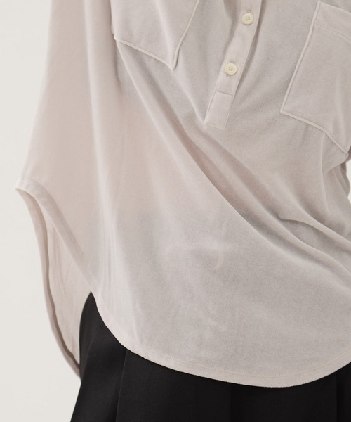 STUDIOUS（ステュディオス）の「【STUDIOUS/ステュディオス】Velours Polo Shirt/ベロアポロシャツ（ポロシャツ・レディース・ライトグレー/ブラック・FREE）」の18枚目の写真