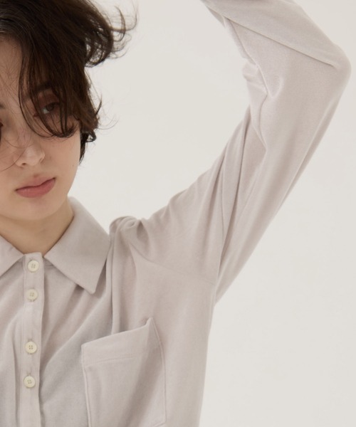 STUDIOUS（ステュディオス）の「【STUDIOUS/ステュディオス】Velours Polo Shirt/ベロアポロシャツ（ポロシャツ・レディース・ライトグレー/ブラック・FREE）」の20枚目の写真