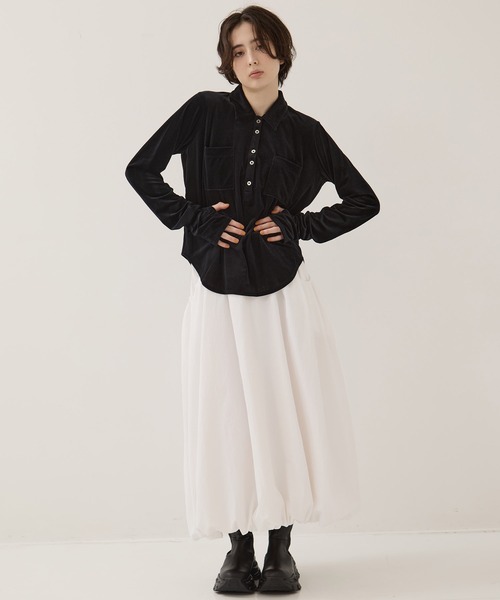 STUDIOUS（ステュディオス）の「【STUDIOUS/ステュディオス】Velours Polo Shirt/ベロアポロシャツ（ポロシャツ・レディース・ライトグレー/ブラック・FREE）」の15枚目の写真