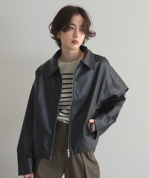 &. NOSTALGIA（アンドドットノスタルジア）の「フェイクレザー襟付きブルゾン（ブルゾン・レディース・アイボリー/ブラック・M）」の2枚目の写真