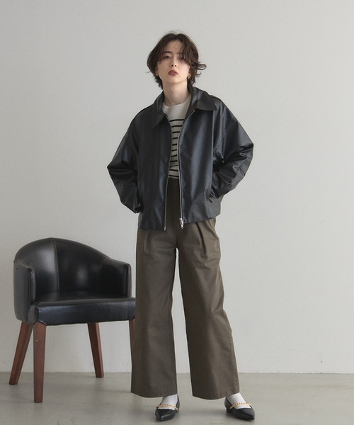 &. NOSTALGIA（アンドドットノスタルジア）の「フェイクレザー襟付きブルゾン（ブルゾン・レディース・アイボリー/ブラック・M）」の3枚目の写真